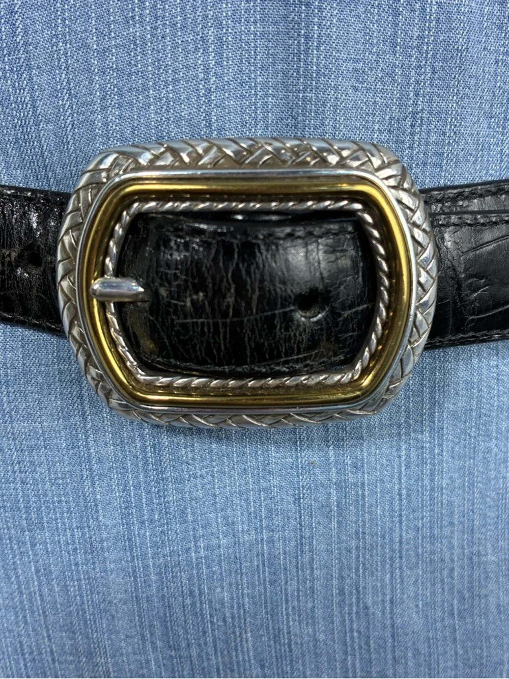 Vintage reversible Womens belt Sz Small embossed two-tone buckle leather